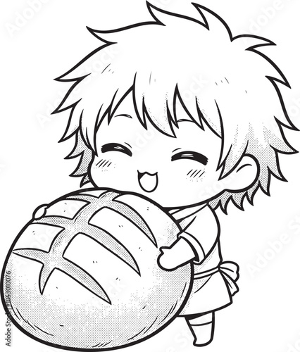 Cute anime character happily holding a large rugby ball