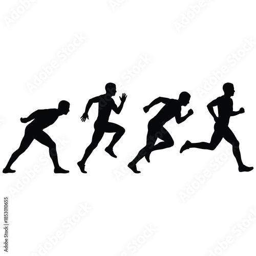 Sequential running silhouettes isolated on white background, Vector, illustration