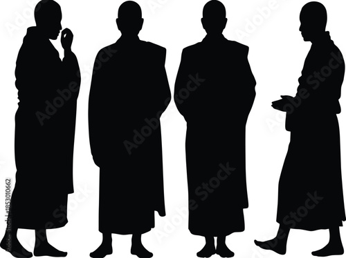 Silhouettes of individuals in robes isolated on white background, Vector, illustration