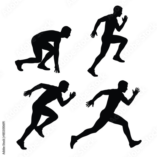 Silhouettes of runners in motion isolated on white background, Vector, illustration