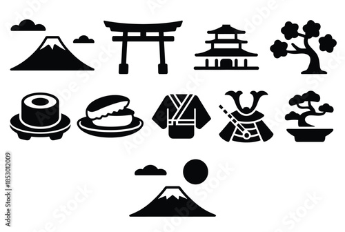 Japanese cultural icons isolated on white background, Vector, illustration