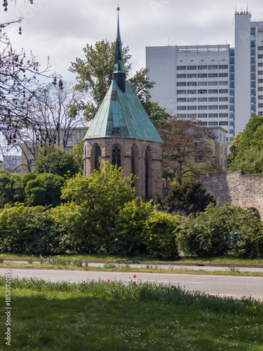 historic medieval Magdalenenkapelle, Magdalenen chapel, on the banks of the Elbe in the old town of Magdeburg