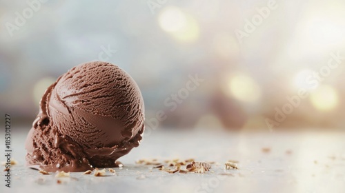 Chocolate ice cream scoop on transparent