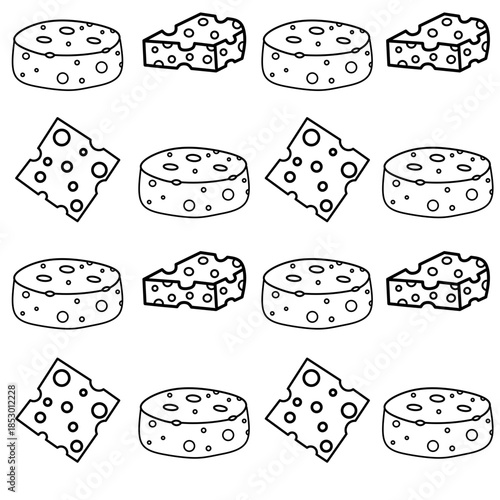 Cheese doodle pattern background. Cheese Seamless Pattern. Cheese background pattern. Hand drawn of outline