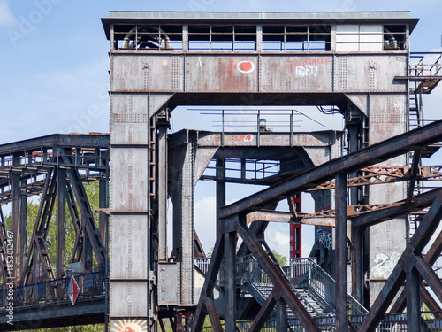 old historic iron bridge on Elbe River in Magdeburg