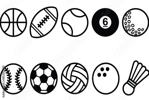 Assorted sports balls isolated on white background, Vector, illustration