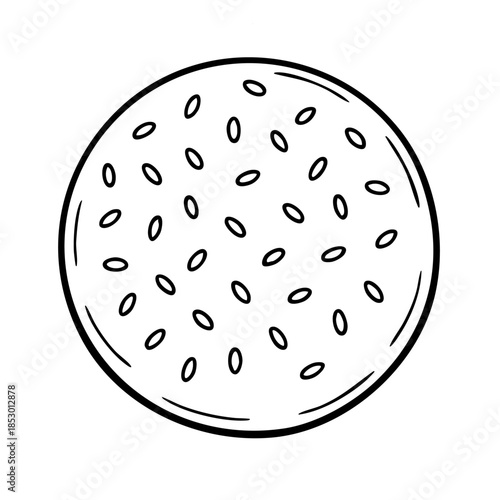 A close up of a round food item with a lot of small seeds on it. The food item is a type of bread or pastry