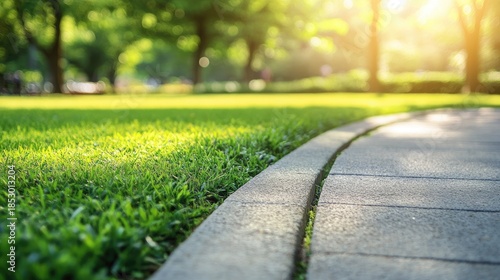 Wallpaper Mural Serene Park Pathway Curving Through Lush Green Grass Under Warm Sunlight Enlightening Tranquil Outdoor Space for Relaxation and Recreation Torontodigital.ca