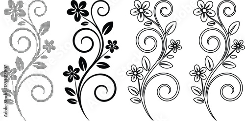 Elegant Floral Designs Vector Illustration Set