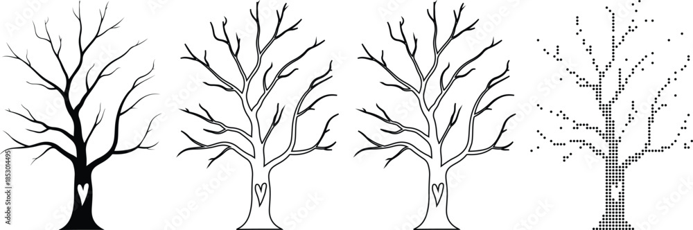 Naklejka premium Tree Silhouettes Collection for Family Genealogy Art