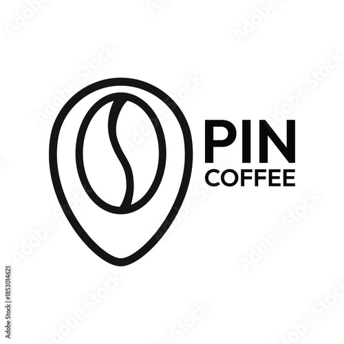 Coffee bean inside a location pin icon with the text pin coffee logo template