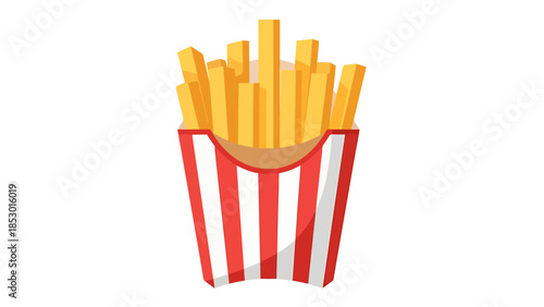 Simple Red and White Striped Paper Container Filled with Golden Potato Fries