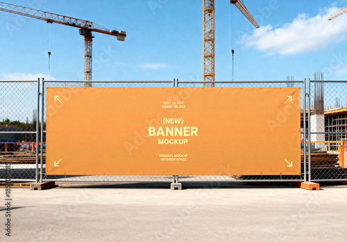 Construction Site Fence Banner Mockup