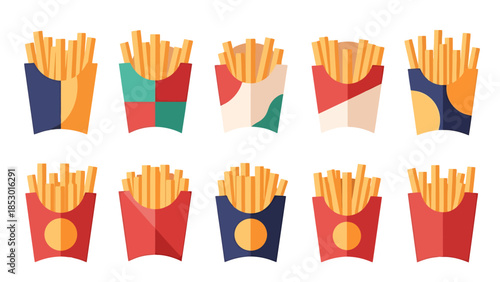 Collection of Gourmet French Fries in Stylish Paper Containers