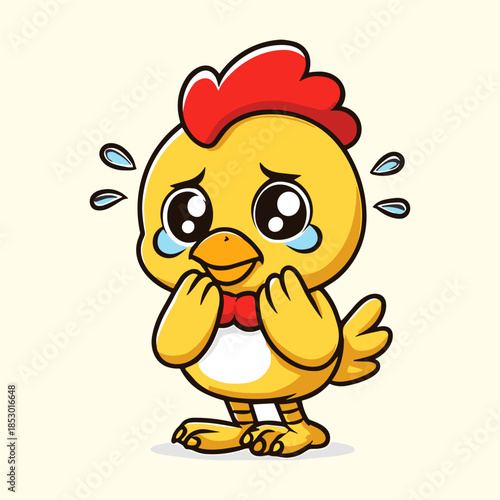 Crying yellow chicken cartoon mascot sad