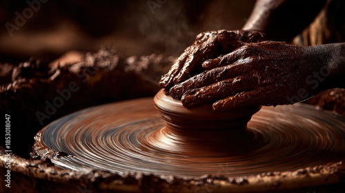 Potter Pulling Up the Walls of a Clay Vessel on a Spinning Wheel