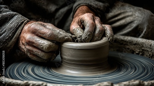 Close-up of Potter Smoothing the Interior of a Ceramic Bowl