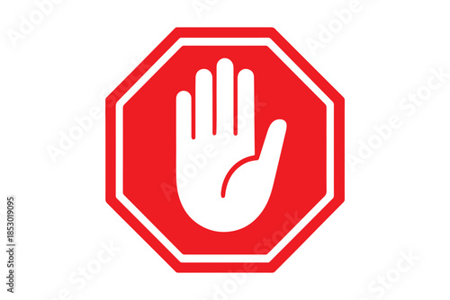 do not touch icon—black hand in red circle with diagonal line, bold warning vector for safety signage, restriction zones, or hazard UI