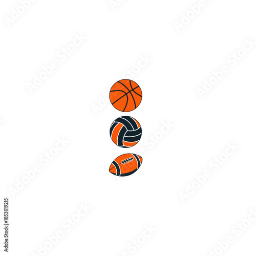 Three sports balls stacked vertically featuring basketball and volleyball.