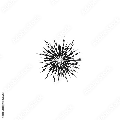 Black starburst silhouette isolated against white.