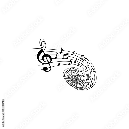 Elegant treble clef with flowing musical notes.