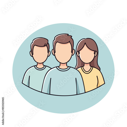 Diverse group of individuals depicted as a simple graphic icon representation for digital user interfaces and team identity elements