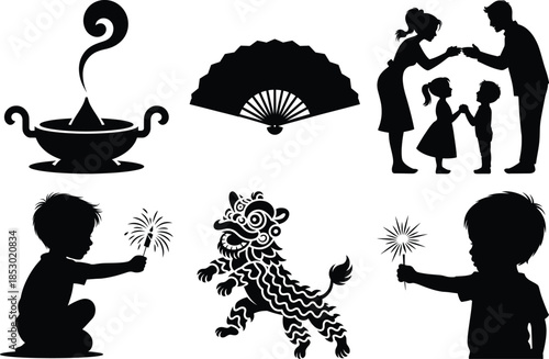 Silhouette vector illustration of a girl couple and girl with flowers