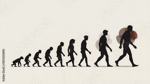 Human evolution from ape to modern man, silhouette illustration of progression