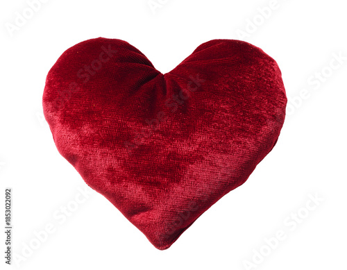 Single Red Velvet Heart Pillow Isolated for Romantic Decor, Gift, and Cozy Interior PNG Illustration