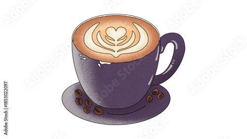 A vector of a glass of coffee with a beautiful decoration 