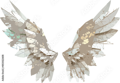 Pair of Wings Crafted from Folded Paper Maps Representing Wanderlust, Travel, and Adventure Spirit Vector Illustration