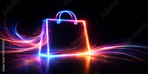 colourful vector illustration of a shopping bag with wave lines on a lighting paper backdrop for a business colorful shopping  bag 