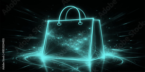 sky blue  vector illustration of a shopping bag with wave lines on a lighting paper backdrop for a business colorful gift bag