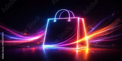 colourful vector illustration of a shopping bag with wave lines on a lighting paper backdrop for a business colorful gift bag 