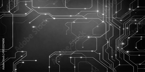 An abstract digital technology background featuring a blue electronic circuit board pattern with a chip blueprint design for modern computer engineering and communication system illustrations