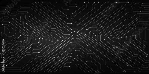 A high-tech digital texture of a computer circuit board pattern featuring printed lines and electronic chip hardware for modern web design and communication system concepts