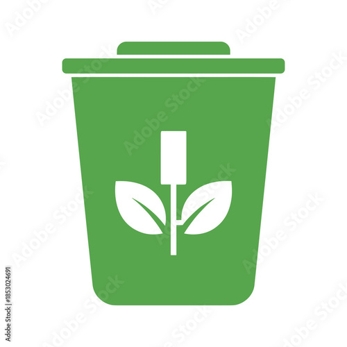 Green Recycling Bin with Plant Icon