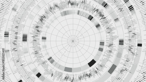 Closeup of Big Data complex round graph background. Quantum computing universe. Cyber space of AI technology. Futuristic graph. Digital qubit information presentation.