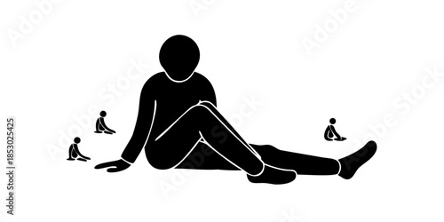 Silhouette of a person sitting calmly on the floor with legs folded, grounded wellness and relaxation concept.
