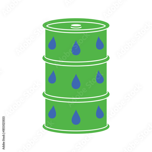 Green oil barrel with blue drops