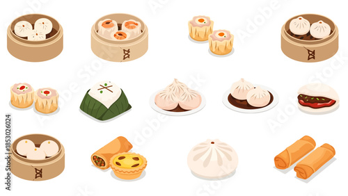 Collection of Asian Dim Sum and Small Bites Food Items
