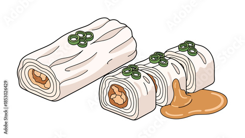 Delicate Rice Noodle Rolls with Savory Filling and Sauce