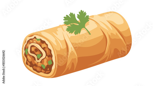 Crispy Spring Roll Filled with Savory Ingredients and Garnished with Cilantro