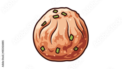 Steaming Savory Bun with Green Scallions Closeup Asian Cuisine Element