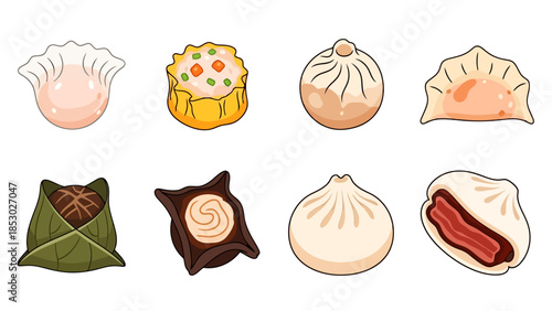 Assortment of Asian Dumplings and Steamed Buns Collection