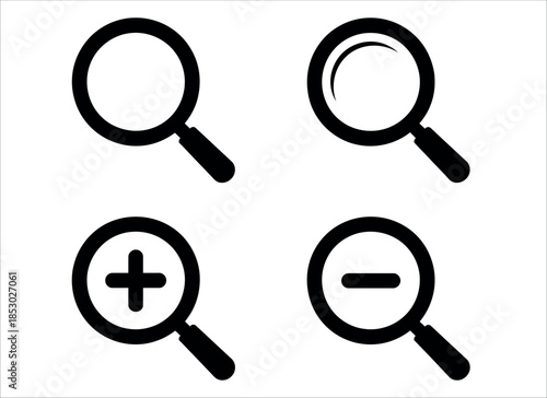 Magnifying glass icons for search and analysis tools vector.