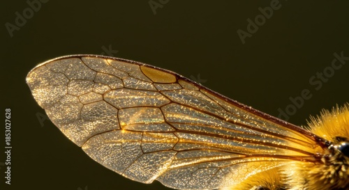 Detailed macro photograph reveals the intricate vein structure of an insect's translucent wing catching the light