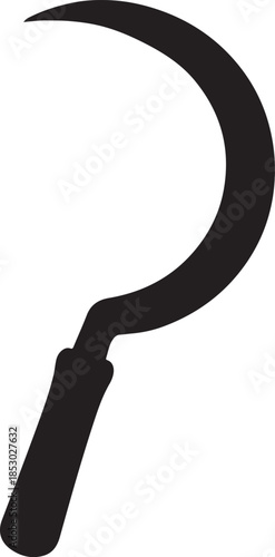 Grass sickle silhouette vector, sickle tool black silhouette