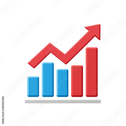 Colorful 3D Bar Graph with Upward Arrow chart statistics isolated on a transparent background