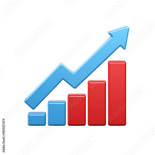 3D Bar Chart With Upward Trend Arrow graph growth isolated on a transparent background